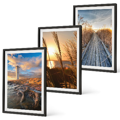 Set of 3 framed wall art pieces Lighthouse grass jetty