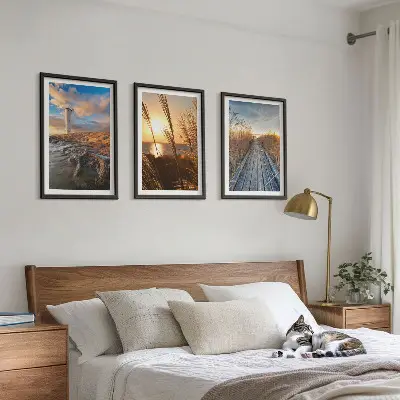 Lighthouse grass jetty wall art set of 3 framed pieces