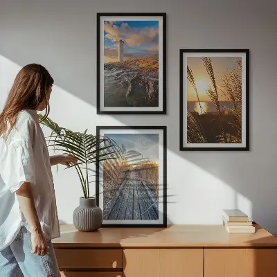 Lighthouse grass jetty wall art set of 3 framed pieces