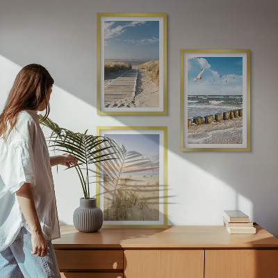 Wall art set Beach, sand, waves, sky, birds