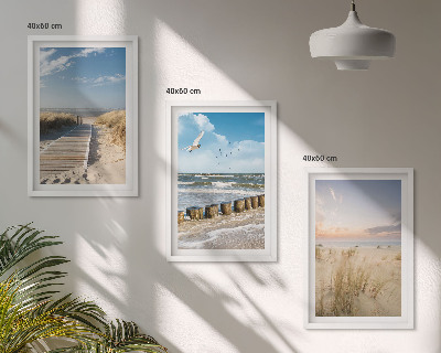 Wall art set Beach, sand, waves, sky, birds