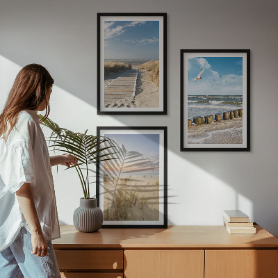 Wall art set Beach, sand, waves, sky, birds