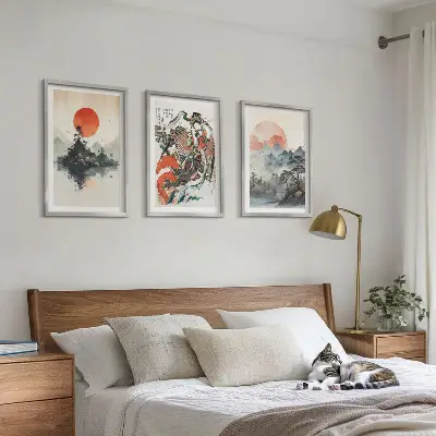 Three-piece wall art set Asian Japandi style paintings