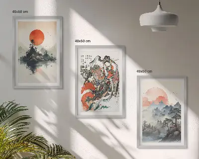 Three-piece wall art set Asian Japandi style paintings