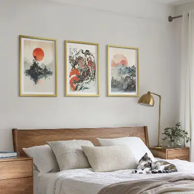 Three-piece wall art set Asian Japandi style paintings