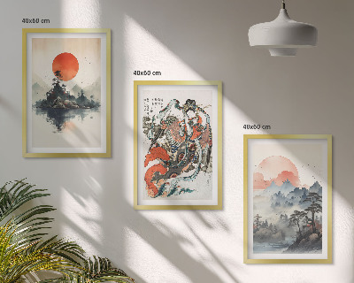 Three-piece wall art piece Asian japandi paintings