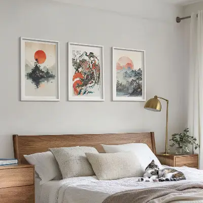 Three-piece wall art set Asian Japandi style paintings