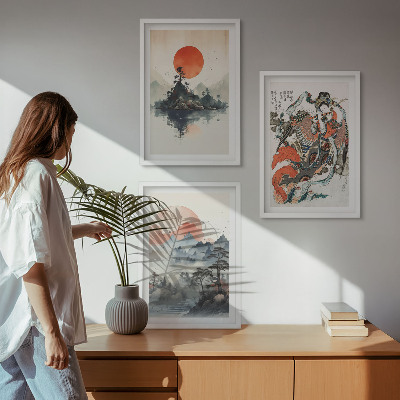 Three-piece wall art piece Asian japandi paintings