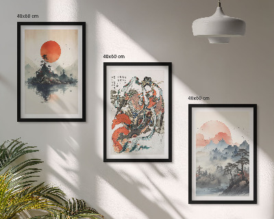 Three-piece wall art piece Asian japandi paintings