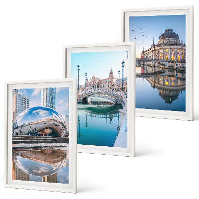 Set of 3 framed wall art pieces Architecture of cities on water