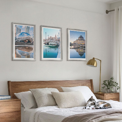 Set of 3 framed wall art pieces Architecture of cities on water