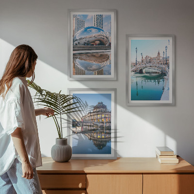 Set of 3 framed wall art pieces Architecture of cities on water