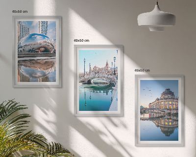 Set of 3 framed wall art pieces Architecture of cities on water