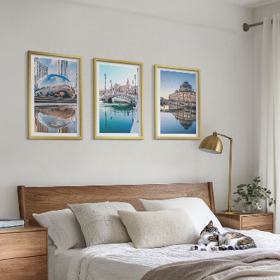 Set of 3 framed wall art pieces Architecture of cities on water