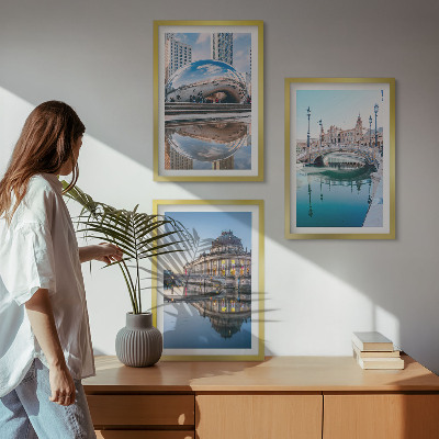 Set of 3 framed wall art pieces Architecture of cities on water