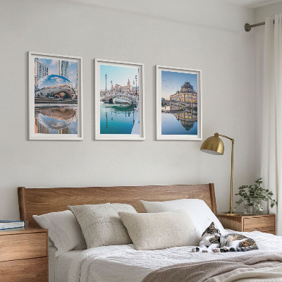 Set of 3 framed wall art pieces Architecture of cities on water