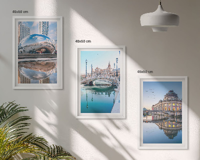Set of 3 framed wall art pieces Architecture of cities on water