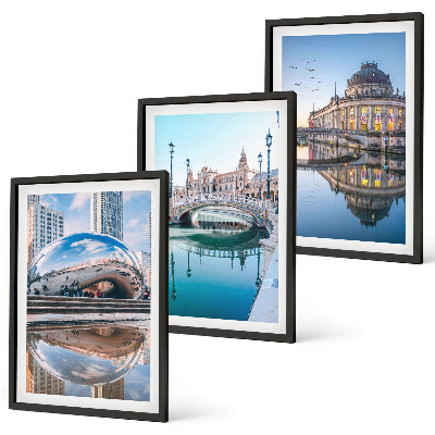Set of 3 framed wall art pieces Architecture of cities on water
