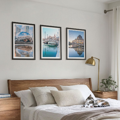 Set of 3 framed wall art pieces Architecture of cities on water
