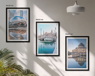 Set of 3 framed wall art pieces Architecture of cities on water