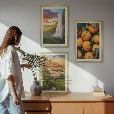 Three-piece wall art piece Orange Mountain Waterfall