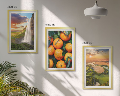 Three-piece wall art piece Orange Mountain Waterfall