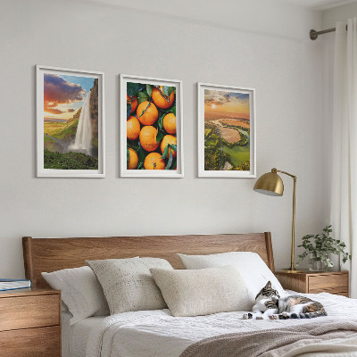Three-piece wall art piece Orange Mountain Waterfall