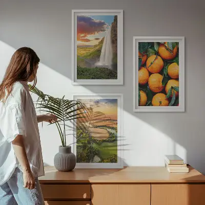 Orange Mountain Waterfall wall art three-piece set
