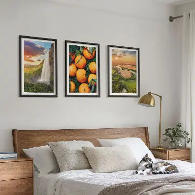 Orange Mountain Waterfall wall art three-piece set