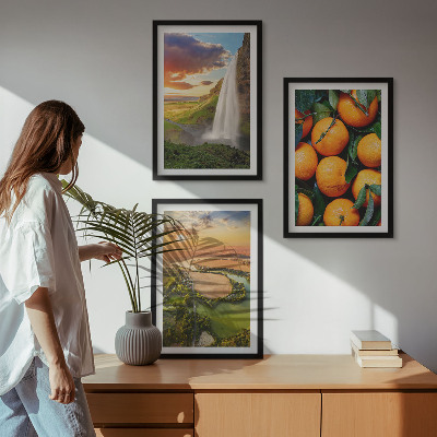 Three-piece wall art piece Orange Mountain Waterfall
