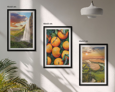 Three-piece wall art piece Orange Mountain Waterfall