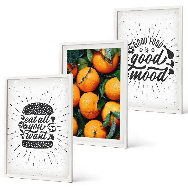 Juicy Oranges wall art set of 3 framed pieces for the kitchen