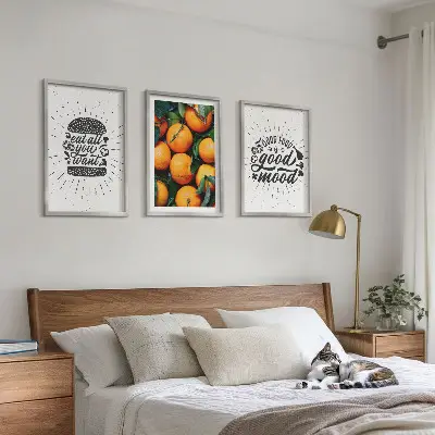 Juicy Oranges wall art set of 3 framed pieces for the kitchen