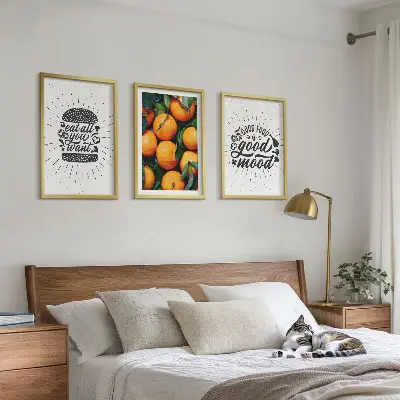 Juicy Oranges wall art set of 3 framed pieces for the kitchen