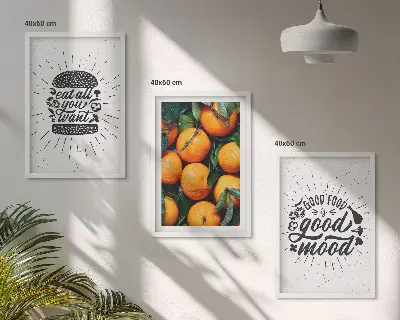 Juicy Oranges wall art set of 3 framed pieces for the kitchen
