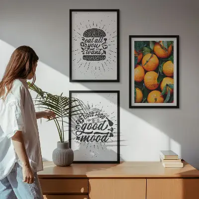 Juicy Oranges wall art set of 3 framed pieces for the kitchen