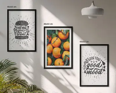 Juicy Oranges wall art set of 3 framed pieces for the kitchen