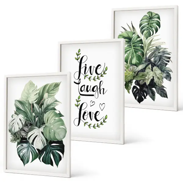 Leafy plants live laugh love wall art three-piece set