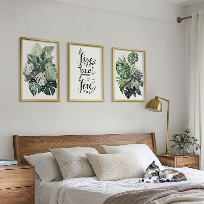Three-piece wall art piece Leafy plants live laugh love