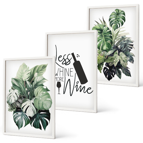 Set of 3 framed wall art pieces Wine green plant leaves