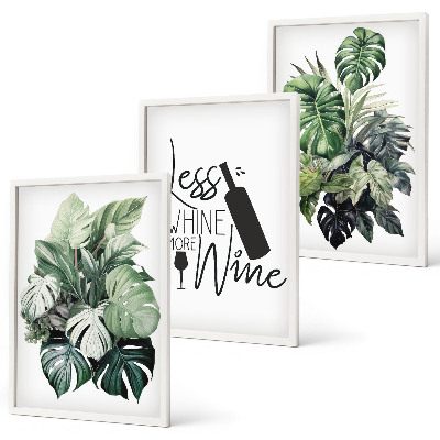 Set of 3 framed wall art pieces Wine green plant leaves
