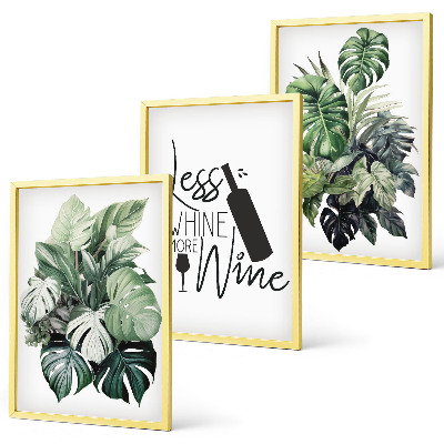 Set of 3 framed wall art pieces Wine green plant leaves