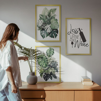 Set of 3 framed wall art pieces Wine green plant leaves