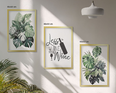 Set of 3 framed wall art pieces Wine green plant leaves