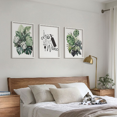 Set of 3 framed wall art pieces Wine green plant leaves