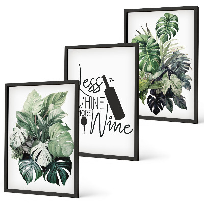 Set of 3 framed wall art pieces Wine green plant leaves