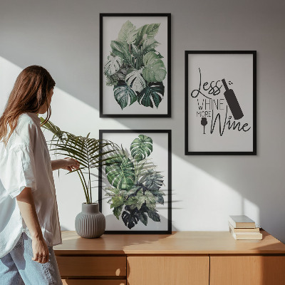 Set of 3 framed wall art pieces Wine green plant leaves
