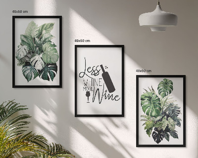 Set of 3 framed wall art pieces Wine green plant leaves