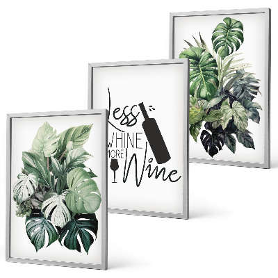 Set of 3 framed wall art pieces Wine green plant leaves