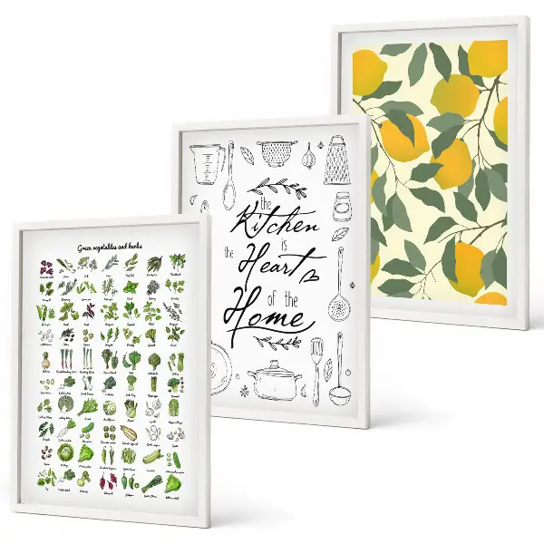 Wall art set painted lemon and kitchen herbs